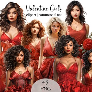 Valentinstag Clipart Valentinstag Romantisches Rotes Kleid Frau Clipart Liebe Paar Clipart Mode Mädchen Clipart