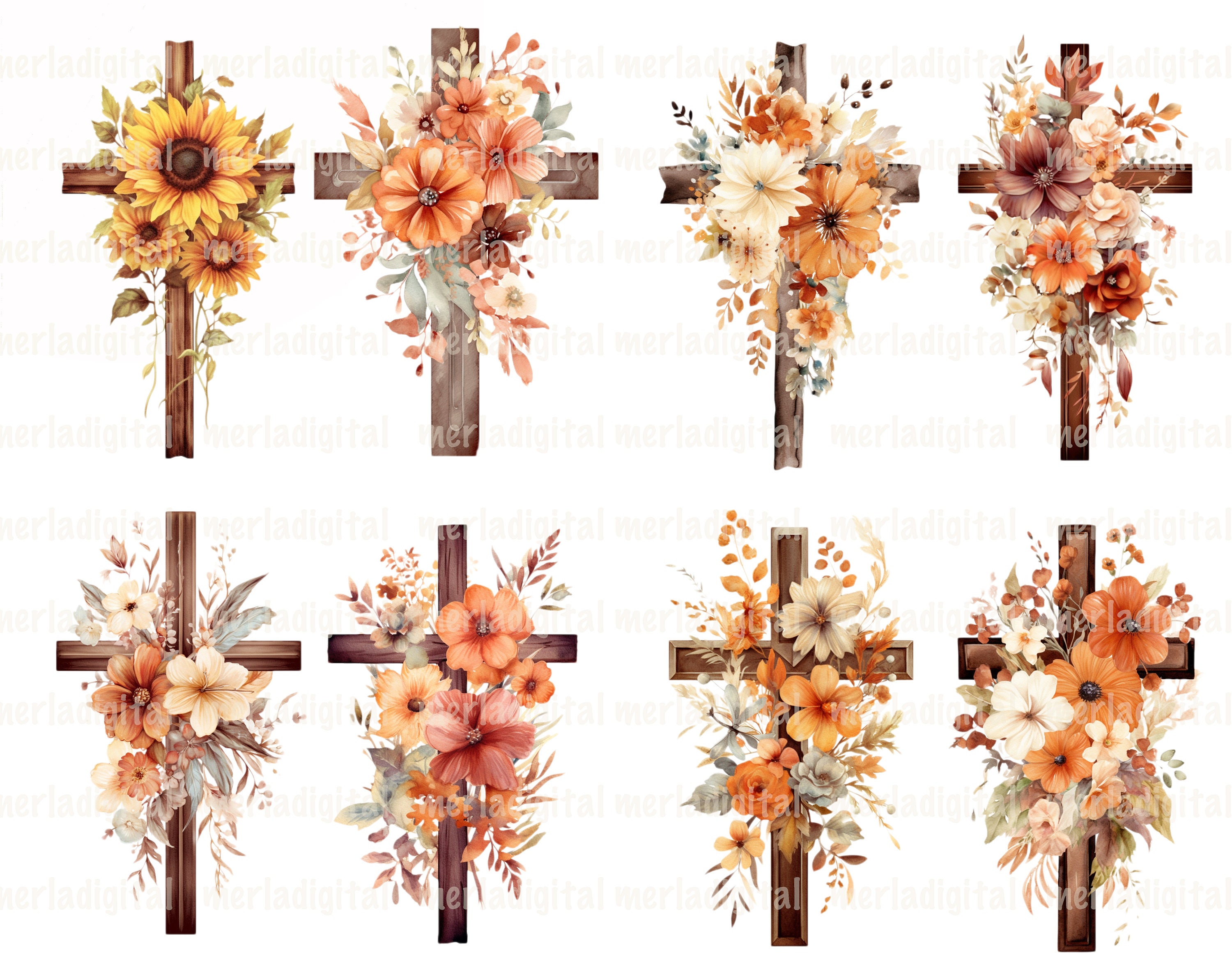 Autumn Cross PNG Bundle, Sunflower Thanksgiving Clipart (digital ...