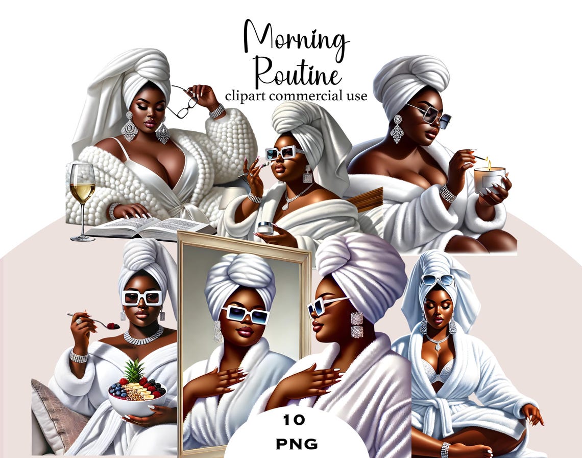 Black Girl Morning Routine Clipart Bundle PNG Self Care & Soft Life ...