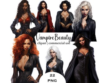 Gothic Vampire Woman Clipart: Halloween PNG Graphics (Digital Download)