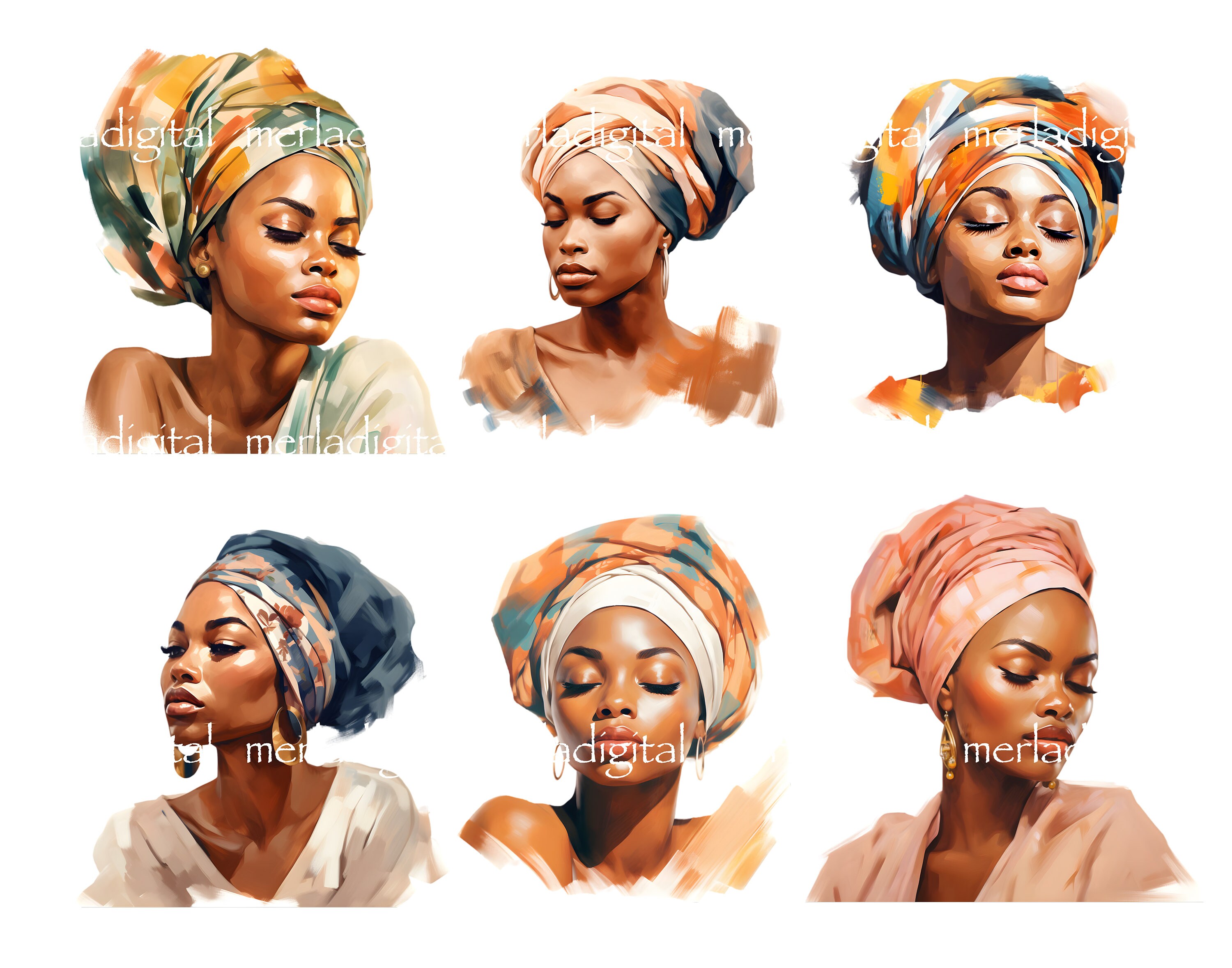 Watercolor Afro Women Clipart, African American Portraits (PNG Digital ...