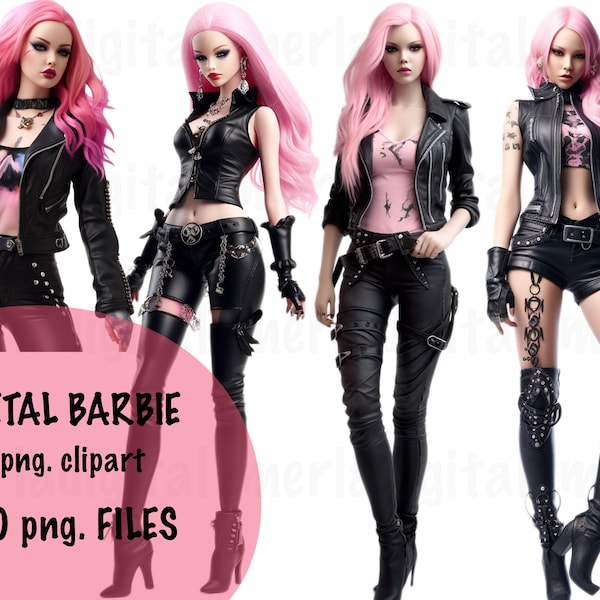 Barbie Gothic Pink Clipart Girl Png Heavy Metal Punk Rock Girls Clipart Pink Girls Clipart Pink Hair Doll Clipart Barb PNG Girls PNG