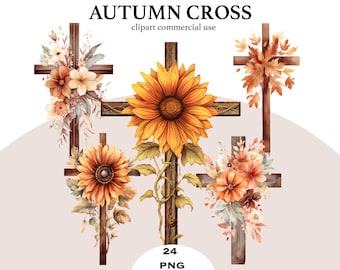 Autumn Cross PNG Bundle, Sunflower Thanksgiving Clipart (Digital Download)