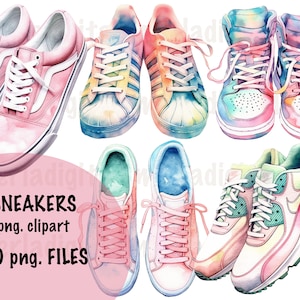 Aquarel sneakers clipart, kleurrijke sneakers, merkschoenen illustratie, schattige mode png, svg, mode clipart, aquarel png, digitaal