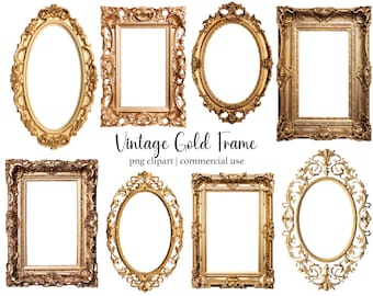 Vintage Gold Baroque Frames Clipart, Commercial Use (PNG Digital Download)
