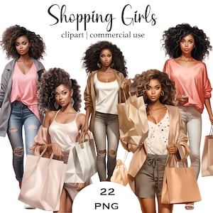 Clipart fille commerçante femmes noires clipart png Graphismes de femme commerçante avec des sacs Clipart fille à la mode