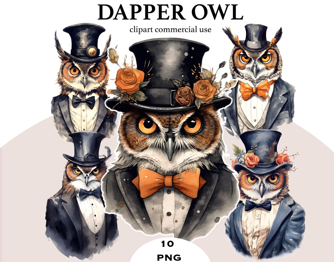 Dapper Owl Clipart PNG | Vintage Suit Illustration (digital Download ...