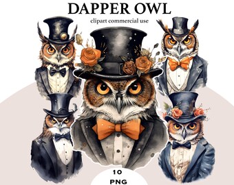 Dapper Owl Clipart PNG | Vintage Suit Illustration (Digital Download)