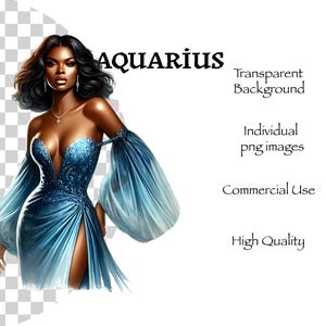 Puede incluir: Una mujer de piel oscura y cabello negro largo lleva un vestido azul con un escote pronunciado y mangas largas. El vestido tiene un dise&ntilde;o brillante y una abertura en el muslo. La mujer est&aacute; de pie sobre un fondo transparente.