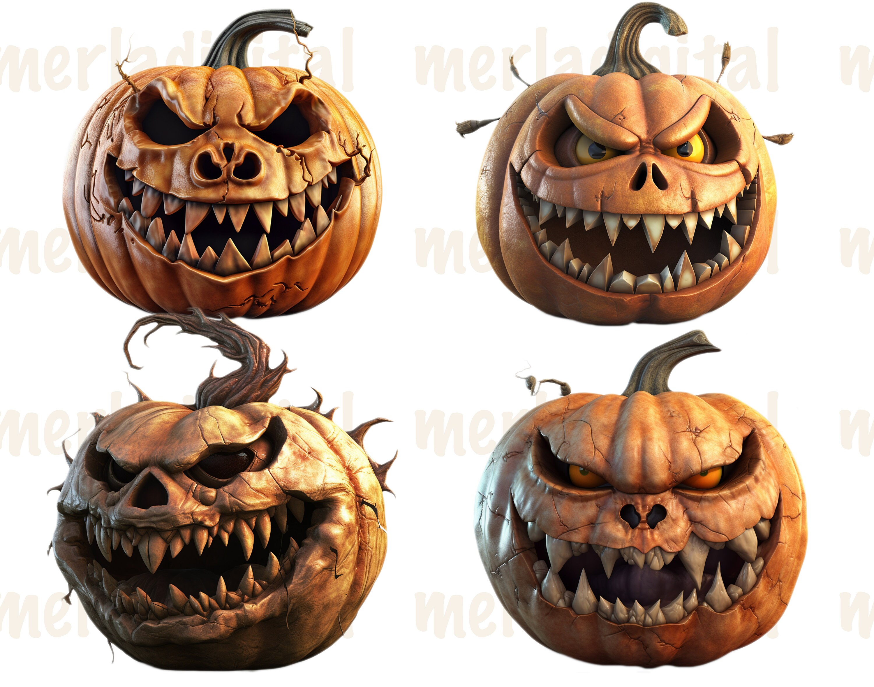 Scary Pumpkin Clipart: 19 Watercolor Jack O' Lantern Pngs (digital ...