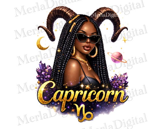 Capricorn Zodiac PNG Black Woman Astrology Sublimation Capricorn T-Shirt Print