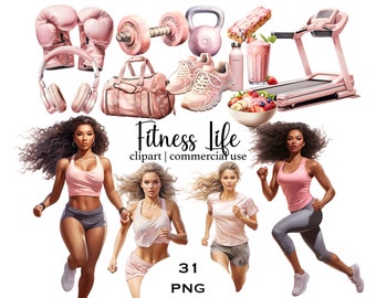 Fitness Clipart Healthy Lifestyle Women Png Clipart Plates Gym Equipment Exercise İmages Workout Sticker Digital Download Commercial Use