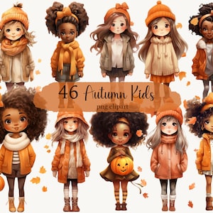 Outono meninas clipart pacote crianças transparente PNG download instantâneo outono crianças cartão fazendo crianças moda ilustração uso comercial