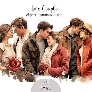Liefde paar aquarel clipart bundel Valentine clipart paar romantische illustratie PNG verliefde paar clipart Valentijnsdag PNG clipart