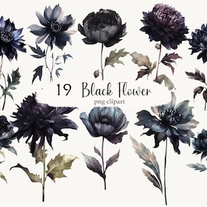 Watercolor Gothic Floral Clipart Black Flowers Gothic Halloween Clip Art Dark Magical Fantasy png Digital Image Gothic Roses Flowers