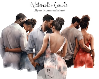 Clipart PNG di coppia ad acquerello: abbraccio romantico, matrimonio e anniversario (download digitale)