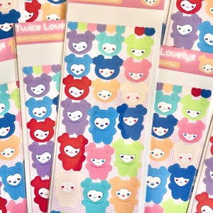 Twice Lovelys Kpop Kawaii Mascot Deco Sticker Sheet| Clear Glossy Laminate | Silly Art | Homemade | Journaling | Girl Group | Stationery