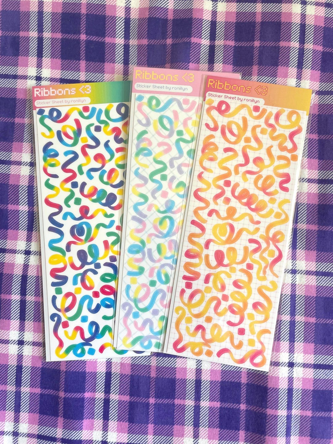Confetti Ribbon Gradient Deco Sticker Sheet | Clear Glossy Laminate ...