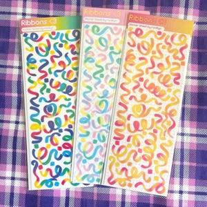 Hoja de pegatinas decorativas con degradado de cinta de confeti / Laminado transparente brillante / Carga superior, Polcos, Kpop / Hecho en casa