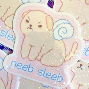 Neeb Sleeb Sleepy Pup sterben geschnitten Vinyl Aufkleber | Glitter/Clear Glossy Laminat | Pixel Kunst | Dumme digitale Haustier Aufkleber