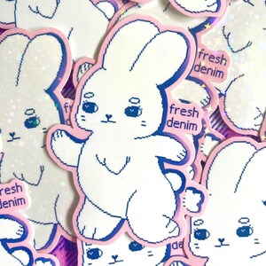 Adesivo fustellato Kpop New Fresh DenimTokki Bunny Jeans / Pixel Art Silly Stationery / Decalcomania