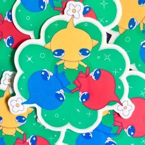 Adesivo in vinile fustellato Pikmin Trio Silly / Laminato lucido trasparente / Pixel Art / Decalcomania per cancelleria per console di gioco