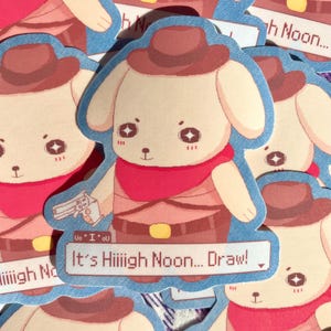 Kawaii Cowboy Video Game Puppy Dog Yeehaw Silly Die Cut Vinyl Sticker | Clear Glossy Laminate | Pixel Art | Console Game Stationery Decal