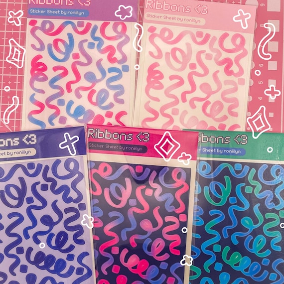 Confetti Ribbon Gradient Deco Sticker Sheet | Clear Glossy Laminate | Toploader, Polcos, Kpop | Homemade