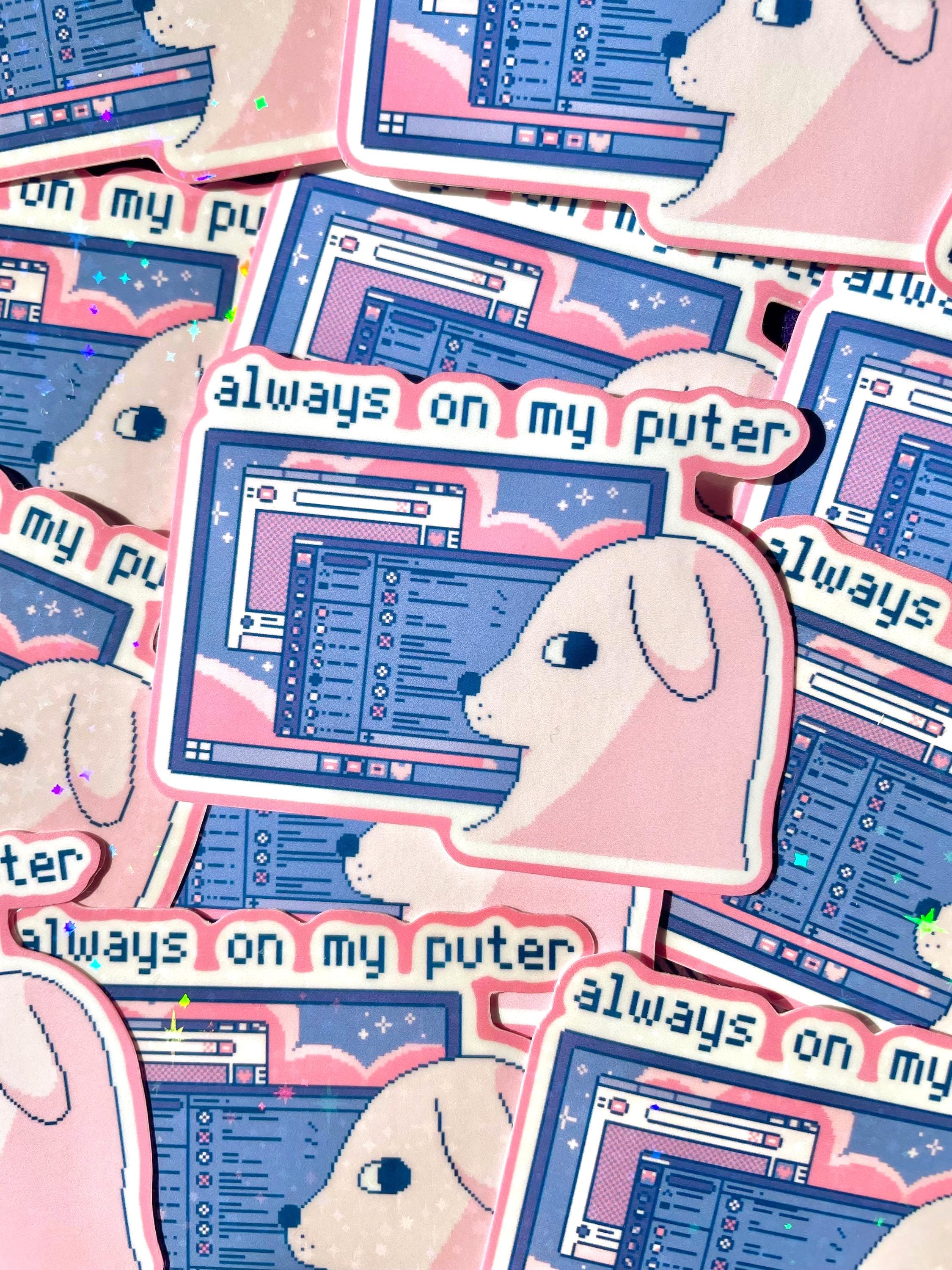 On My Puter Silly Dog Die Cut Vinyl Sticker | Glitter/Clear Glossy Laminate | Pixel Art | Dreamy Internet Core Stationery Decal