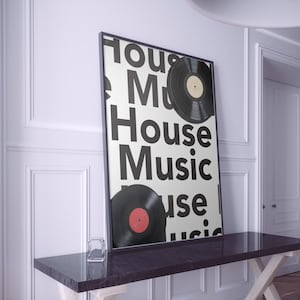 Bold House Music Poster Vinyl Vibes Dance Floor Dj Wall Art Gift For Him Techno Music Print Kitchen Disco Gift for Dj House Music Lover
