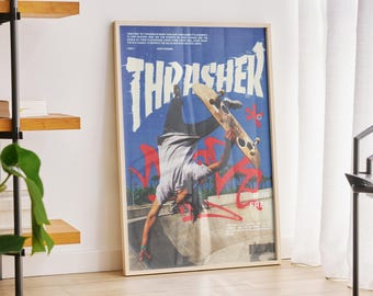 Vintage Thrasher Skateboarding Poster: 90s Streetwear Art (Digital Download)