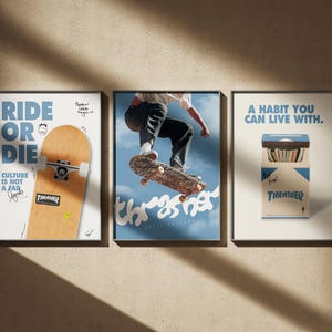 Hypebeast Skateboard / Set of 3 Posters / Thrasher / Skate / Rap Music / Trendy / Printable / Wall Art Decor / Digital Print / Gift