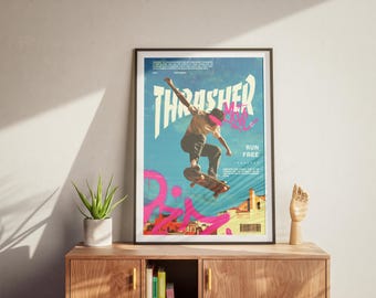 Vintage Thrasher Skateboarding Poster: 90s Streetwear Art (Digital Download)