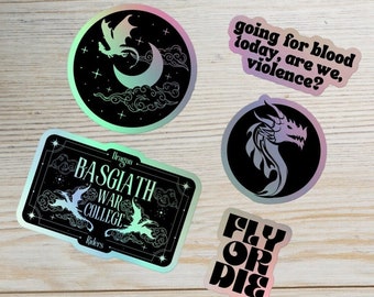 Fourth Wing Stickers, Holographic, Basgiath War College, Fly or Die, Dragon Riders Quadrant, Violence Sorrengail, Bookish Gifts for Readers