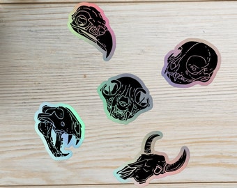 Holographic Sticker Collection | Witchy, Spooky, Occult, Bohemian, Goth | Bird, Cat, Tiger, Steer Skulls