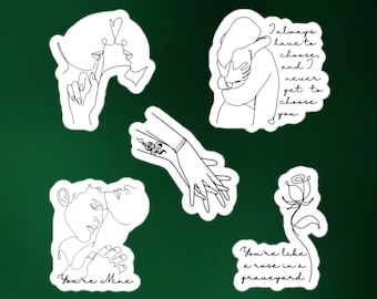 Pegatinas de Dramione, inspiradas en "Manacled", "Rosa en un cementerio", "Elige tú", "Alguacil Mayor", "Eres mío", un regalo de fanfiction literario para lectores.