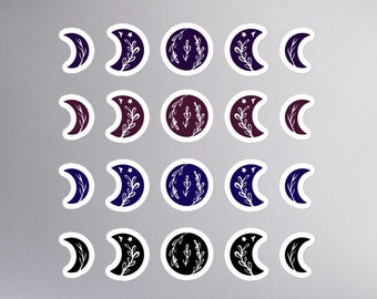 Witchy Journal Grimoire Stickers | Floral Moon Phases | Waxing Waning Crescent | Full Moon | Boho Floral