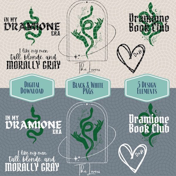 Dramione PNG Bundle, Bookish Fanfiction Designs for Shirts, Sweatshirts, Stickers, Mugs, Fandom Merch, Gifts for Manacled DMATMOOBIL Fans