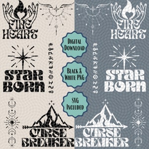 SJMverse PNG SVG Set, ACOTAR Feyre Archeron, Throne of Glass Aelin Galathynius, Crescent City Bryce Quinlan, Bookish Shirt Cricut Designs