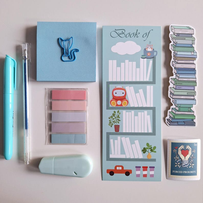 Bookish Bundle Mini Book Box Gift for Book Lovers, Aesthetic Reading Merch, Cute Color Coordinated Annotation Accessories for Bookworms Blue