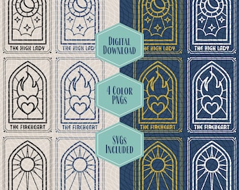 SJMverse SVG PNG Bundle, ACOTAR High Lady Throne of Glass Fireheart Crescent City Starborn, Tarot Stained Glass, Bookish Designs
