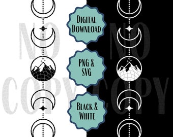 ACOTAR SVG PNG Set, Feyre Archeron Moon Phase Back Tattoo, Velaris, Ramiel, Two Color Options, Bookish Design for TShirts, Mugs, Cricut