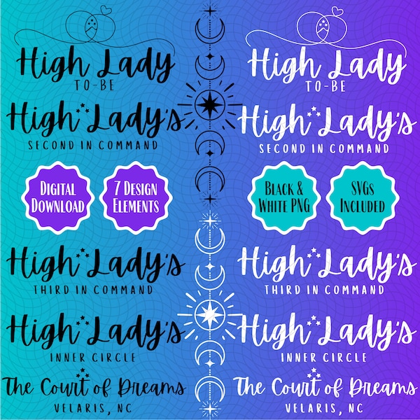 Bookish Bride PNG SVG Bundle, High Lady To-Be, Inner Circle, ACOTAR Velaris Bachelorette Party, Maid-of-Honor, Wedding and Bridal Shower