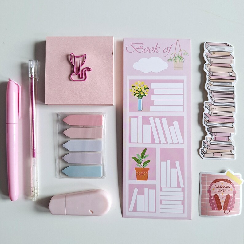 Bookish Bundle Mini Book Box Gift for Book Lovers, Aesthetic Reading Merch, Cute Color Coordinated Annotation Accessories for Bookworms Pink