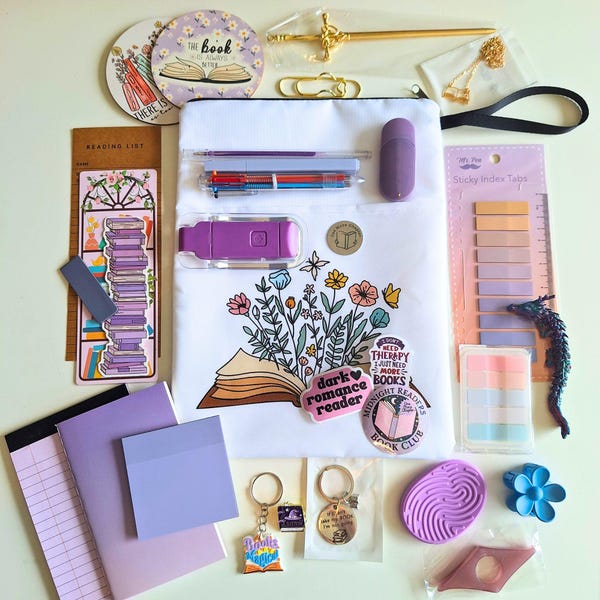 Bookish Bundle Book Box, Mystery Gift for Book Lovers, Reading or E-Reader Accessories for Bookworms, Romance Romantasy Fiction Readers