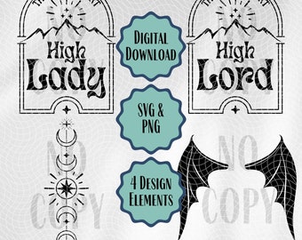 ACOTAR PNG SVG Bundle | High Lady & High Lord of the Night Court | Bookish Designs for T-Shirts, Mugs, Stickers, Cricut | Couple's Shirts