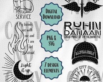 Crescent City SVG PNG Bundle, Light It Up Lehabah Ruhn Danaan Alphahole Sunball Umbra Mortis, Bookish Designs for T-Shirts Mugs Cricut