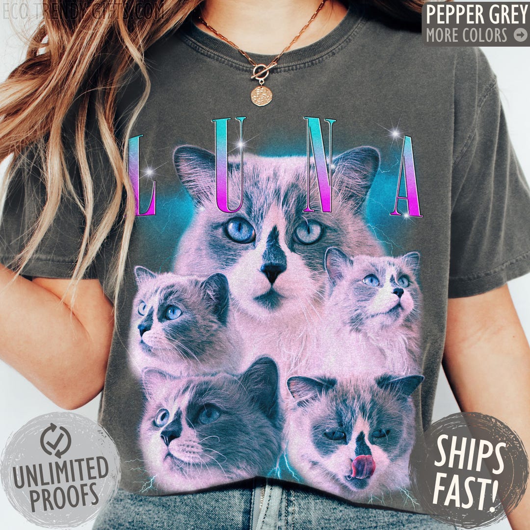 90s vintage custom cat shirt comfort colors bootleg retro personalized