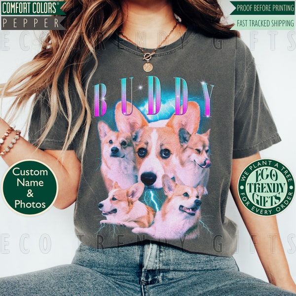 Vintage Custom Dog Shirt, Comfort Colors Retro Collage Personalized Pet T-Shirt, 90s Bootleg Custom Photo Dog Tee, Custom Pet Gift B06