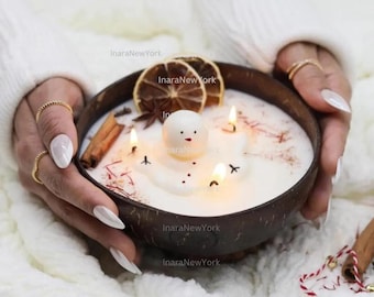 Winter Wonderland Coconut Candle: Frasier Fir Scent, Snowman Decor